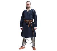 Battle-Merchant Tunica medievale da uomo Albrecht - con bordi intrecciati e maniche lunghe in cotone - ideale come costume vichingo per giochi di ruolo dal vivo (LARP) - blu scuro - XL