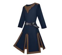 Tunica medievale rinascimentale da cavaliere, maglia steampunk retrò da guerriero, tunica da cavaliere medievale, con cintura, per feste di Halloween e carnevale (blu 1, M)