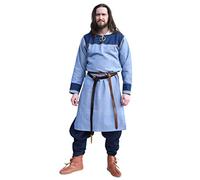 Battle-Merchant Tunica vichinga Ove con Motivo a Spina di Pesce - Ideale per Giochi di Ruolo dal Vivo (Larp), Costumi medievali - Blu - L