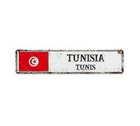 Tunisi Retro Street Hanging Sign Tunisia Targa in metallo Targa in metallo ricordo città amante dei viaggi regalo metallo cartello bandiera nazionale per camera dei bambini, soggiorno 40 x 4 in