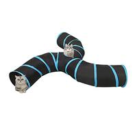 Tunnel per gatti a 3 vie, a forma di S, colore nero e blu, diametro 25 cm, in poliestere, con occhiello e carta scoppiata, per gatti e piccoli animali domestici, per interni ed esterni