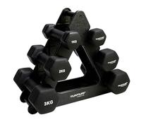 Tunturi 14TUSCL107 Set Manubri Palestra - Set Manubri Pesi Neoprene Con Supporto - Da 1 A 3 Kg - 3 Coppie, Unisex - Adulto, Black, 12.6 kg