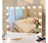 Tuocal Hollywood - Specchio cosmetico con luci, 58 x 46 cm, specchio per il trucco illuminato con 15 lampadine LED dimmerabili, 3 modalità di illuminazione, controllo touch screen intelligente per