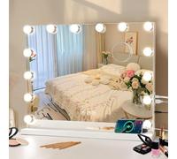 Tuocal Hollywood - Specchio da trucco con illuminazione, 50 x 42 cm, 14 luci a LED, dimmerabile, 3 temperature di colore, con controllo touch, ingrandimento USB 12X, per camera da letto