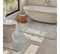 Tuocal Set di 2 tappetini da bagno in morbida microfibra e tappetino per WC a forma di U, spesso, antiscivolo, super assorbente, lavabile in lavatrice, 50 x 80 cm + 50 x 40 cm, grigio
