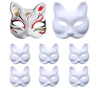 TuoFang 8 Pezzi Therian Mask, 18x22cm Maschera Gatto, Maschera Bianca Maschera Verniciata della, DIY Bianca Maschere di Carta, Maschere per Volpe per DIY Cosplay Feste Maschera Halloween (A)