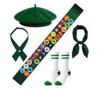 TUOKLNC Set di divise da scout e guide per ragazzi e adulti, kit completo con berretto verde, fascia per badge, fazzoletto, cintura e calzini, uniforme guida ufficiale di stile (Suit1)