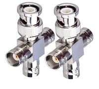 TUOLNK 2 Pack BNC maschio a 3 femmina Jack T Tipo Connettore coassiale RF Adattatore coassiale splitter a 4 vie per cavo di trasmissione/prolunga Connettori a T BNC a forma di T