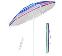 TUOLON Ombrellone Da Spiaggia 180CM Grande Ombrellone Bastone Ø32 Mm Anti Uv 50+ Ombrello Parasole Da Esterno Con Palo Inclinabile In Alluminio Ombrellone Portatile Con Sacca In Tessuto - A Righe Blu