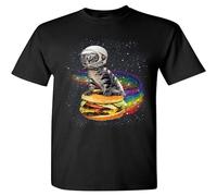 TuoMilky Cat Flying A Rainbow Burger Funny Astronaut Kitten Space Unisex 100% Cotton Short-Sleeve T-Shirts Black XXL