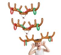 TUONYIS 10 Pezzi Corna Cervo Gonfiabile Set, 2 Cappello gonfiabile con corna di renna, 8 anelli, Piscine Giocattoli gonfiabili, per divertimento natalizio in famiglia e feste di Natale (Marrone)