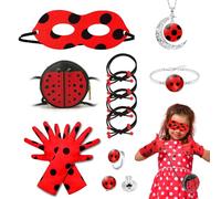 TUONYIS 12 Pezzi Lady Bug Travestimenti Bambina Set, Bambina Accessori Lady Bug, Ladybug Maschera Guanti Borsa, Costume Ladybug Bambina Vestiti Carnevale Compleanno Rosso Nero Coccinella (Rosso)
