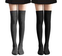 TUONYIS 2 Paia Calze al Ginocchio Donna Calze da Donn Calze sopra Ginocchio Calzettoni Donna Gambaletto Donna Lunghe Gambaletti di Coscia Retro Casual Taglia unica (Nero Grigio scuro)
