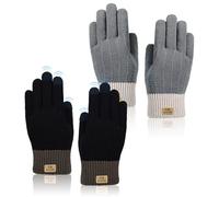 TUONYIS 2 Paia Guanti invernali per Donna Uomo, Touch Screen Guanti Caldi Elasticizzati, Guanti a Maglia Antivento AntiscivoLo per Ciclismo corsa Sci Attività all'Aperto (Nero, Grigio)