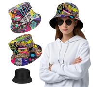TUONYIS 2 Pezzi 80's 90's Retro Secchio Cappello, Pescatore Bucket Hat, Divertente Partito Vintage Stampato, Unisex Reversibile, Double Face Cappello da Sole, multicolore, Taglia unica