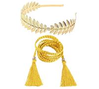 TUONYIS 2 Pezzi Dea Greca Costume Accessori Set, Corona di Foglie Romane Dea Tiara Foglia Oro Fascia Corona di Foglie, Cintura da Donna Intrecciata Sottile, Boho da Sposa Accessori per Capelli (Oro)