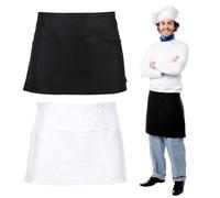 TUONYIS 2 Pezzi Grembiule Corto Unisex, Regolabile con Tasca, Nero e Bianco