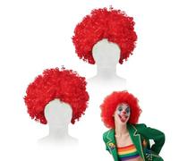 TUONYIS 2 Pezzi Parrucca afro per Feste capelli ricci da clown, parrucca afro rasta, capelli discoteca hippie funky, unisex 60s 70s 80s tema festa accessorio, uomini donne carnevale Halloween (Rosso)