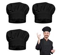 TUONYIS 3 Pezzi Cappello da Cuoco, Cappello da Chef Cappello da Cuoco Uomo, Cappello da Cuoco Unisex Cappello da Cuoco Regolabile Cappello da Cucina Professionale per Cucina Ristorante (Nero) (Nero)