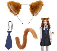 TUONYIS 3 Pezzi Finto peloso volpe gatto orecchie Cosplay Set Costume Volpe per Bambini o Adulti Orecchie volpe Coda Cravatta Animale Costume Per Halloween Festa Animale Cosplay (3 Pezzi)