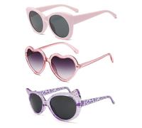 TUONYIS 3 Pezzi Occhiali da sole bambina, Occhiali da Sole per Bambina Ragazza, Occhiali Cuore Rosa per Bambina Occhiali da Sole Bambino Forma di Gatto Viola 3 Anni - 8 Anni (Rosa, Viola)