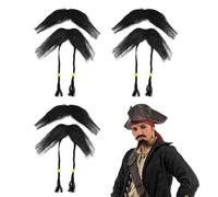 TUONYIS 3 Pezzi Peli per Il Viso da Pirata Set, Baffi Finti, Barba e Baffi da Pirata con Trecce, Costume da Pirata, Tash da Pirata Autoadesivo, Accessorio per Costume da Pirata (Nero) (Nero)