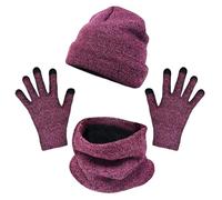 TUONYIS 3 Pezzi Set di Guanti Sciarpe per Cappelli, Berretto Termico Invernale Lavorato a Maglia Scaldacollo e Guanti Touchscreen 3 in 1 con Fodera Calda e Addensata in Morbido (Rosa Caldo)