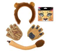TUONYIS 4 Pezzi Costume Accessori da Leone,Orecchie Cerchietto Guanti Coda Kit per Truccare il Viso,Costume da Animale per Bambini e Adulti Cosplay Compleanni Spettacoli Teatrali Halloween (Arancione)
