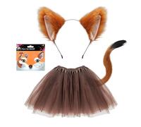 TUONYIS 4 pezzi costume da volpe per bambini e adulti orecchie di volpe finte, fascia per capelli, coda, tutù, gonna, tatuaggi, per travestimenti, cosplay, Halloween, Giornata mondiale del libro