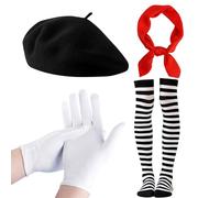 TUONYIS 4 Pezzi Costume Mimo Donna, Accessori Mimo Accessori Mimo Donna, Costume Carnevale Circo Mimo Accessori Set Costumi Carnevale Adulti, Accessori per Vestiti, per Halloween Festa (4) (4)