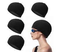TUONYIS 4 Pezzi Cuffia Piscina, Cuffia da Nuoto per Bambini y Adulto, Elastic Confortevole Cappello da Nuoto Capi da Bagno Leggeri per Gli Sport Acquatici (Nero) (Nero)