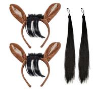 TUONYIS 4 Pezzi Orecchie di Cavallo su Fascia per la Testa e Coda, Peluche Fascia Natalizia, Set Costumi Corna di Toro, per Ragazzi e Ragazze, Accessori a Tema Festival del Diavolo