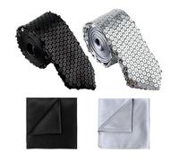 TUONYIS 4 Pezzi Set Cravatta e Fazzoletto da Taschino Glitter Cravatta con Paillettes, Accessori per Giacca e Camicia con Glitter, Unisex, Festa in Discoteca, Carnevale, Festa a Tema (Nero, Argento)
