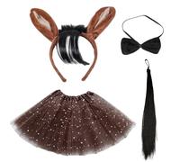TUONYIS 4 Pezzi Set di Costumi di Cavallo Marrone Costume da Cavallo Asino Set, Brown Ears on Head Band Tail Set,per la Festa Della per Bambini di Natale Halloween Carnevale(Marrone)