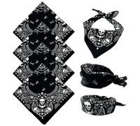 TUONYIS 4 Pezzi Teschio Bandana, Cotone per Donna Uomo Bambini Fazzoletto da Collo Bandana, Bandanas Paisley, Bandana Fazzoletto per Capelli Collo Polso Testa Cravatta per Motociclista (Nero)