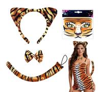TUONYIS 4 Pezzi Tigre Costume Set Animali Costume Set con le Orecchie di Tigre e Coda Bow Tie Face Sticker, Animale Fancy Dress Accessori per Bambini Adulti Carnevale Halloween (Marrone)