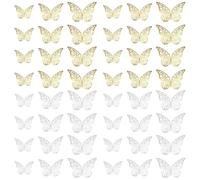 TUONYIS 48 Pezzi Adesivi Murali Farfalla 3D,Adesivi Fai da te in 3 Dimensioni,Adesivi Murali Farfalla Argento Oro Camera per Decorazioni di Nozze Pareti Camera da Letto (48 Pezzi)