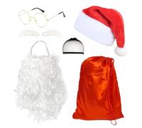 TUONYIS 6 Pezzi Costume da Babbo Natale, Cappello da Babbo Natale Barba Sopracciglia Occhiali Dorati Borsa Rossa Retina per Capelli, Costume da Babbo Natale Maschera da Barba da Babbo (Rosso)