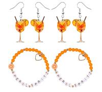 TUONYIS Aperol Regali Donna, Set Regalo Aperol Spritz 2 Pezzi Braccialetto Aperol e 2 Orecchini in Vetro daVino Aperol, Accessori Decorativi per Festa Estiva, Accessori di Costume Aperol (Arancione)