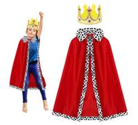 TUONYIS Costume da re per bambini, 2 pezzi, mantello rosso con corona, costume medievale, per Halloween, carnevale, cosplay, 80 cm, rosso
