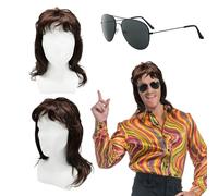 TUONYIS Discoteca Parrucca, Parrucca Mullet Uomo, Anni 60 70 80 Roccia Discoteca Parrucca Costume, Punk Parrucca Lunga, Costume Hippie Uomo, per Cosplay Halloween Costume a Tema Feste (2 Pcs)