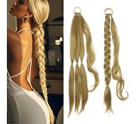 TUONYIS Lunga Estensione Coda di Cavallo Coda di Cavallo Extension con Coulisse, Lunga Biondo Coda Cavallo Capelli Extension Sintetici Finta Coda di Cavallo Posticci per Donne (Flax Cyan)