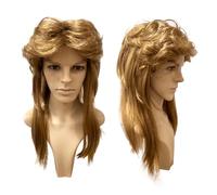 TUONYIS Parrucca da Uomo Bionda Mullet Anni '80, Parrucca da Uomo per Uomo Adulto Parrucca Rocker Parrucche Pop Rock per Parrucca Lunga Riccia Anni '70 Costumi Carnevale Costume Halloween. (marrone)