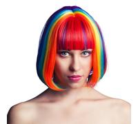 TUONYIS Parrucche Donna,Parrucca Bob Lunga 26 cm, Capelli Corti Lisci Seven Rainbow,Parrucca Bob Corta per Donna Parrucca Diritta Sintetica per l'Uso Quotidiano Halloween Party Cosplay(Arcobaleno)