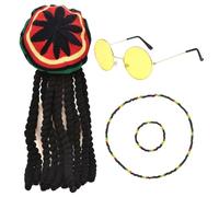 TUONYIS Set di 4 accessori per costume rasta, rasta caraibica, parrucca giamaicana intrecciata, occhiali giamaicani, braccialetto, collana, per Halloween, cosplay e feste in maschera (multicolore)