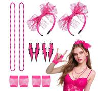 TUONYIS Set di 8 accessori per travestimenti anni '80, per donne e ragazze, accessori per travestimenti anni '80, set di accessori per feste in maschera, orecchini a rete, guanti a rete, collana