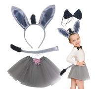 TUONYIS Set di costumi da asino, per bambini, unisex, con orecchie d'asino e coda con tutù, per feste di Carnevale e Halloween (grigio)