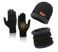 TUONYIS Set di Guanti Sciarpa Cappello Invernale,Caldo Cappello Lavorato a Maglia Guanti Touchscreen e Scaldacollo,Guanti Antiscivolo Berretto Invernale con Sciarpa Fodera in Pile per Donna Uomo
