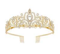 TUONYIS Tiara da donna con strass, corona di cristallo, per compleanno, ballo di fine anno, Natale, Halloween, costume (oro, taglia unica)