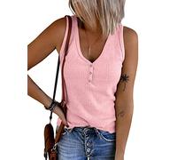 Tuopuda Canotta Donna Estive Tank Top Elasticizzato Incrociato Canottiera Scollo a V Magliette a Coste Casual Camicia in Maglia Camicetta Elegante T-Shirt Crop Top(Rosa,S)